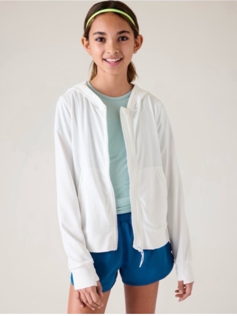 Athleta Girl White Hooded UPF Zip Jacket